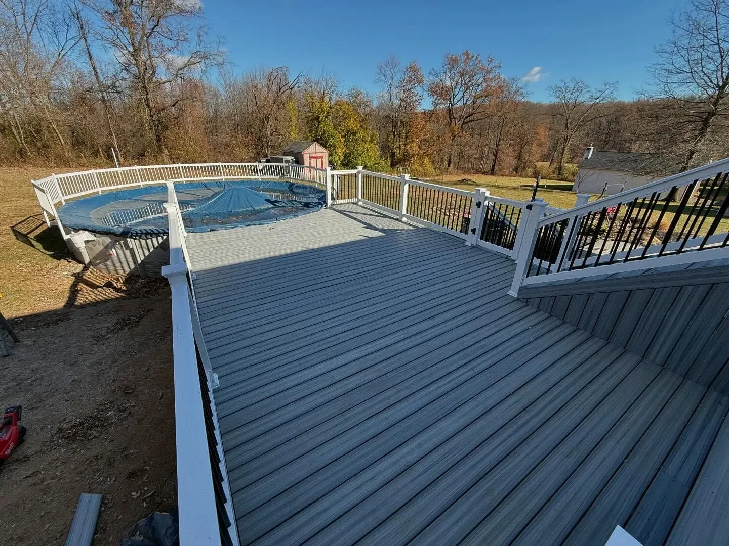 Long residential deck with railing on the lehigh valley pa